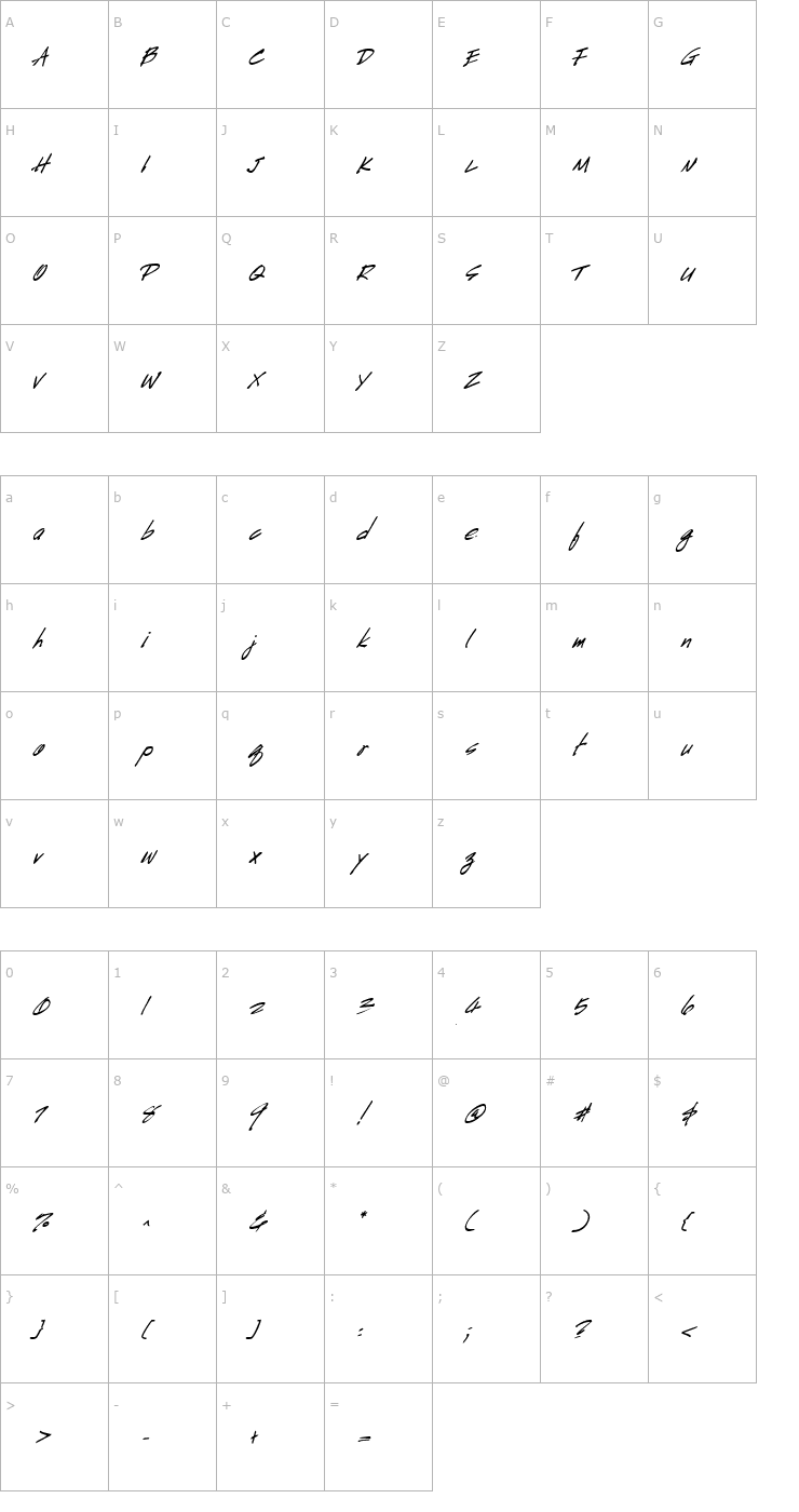 Character Map HandScript Bold Italic Font