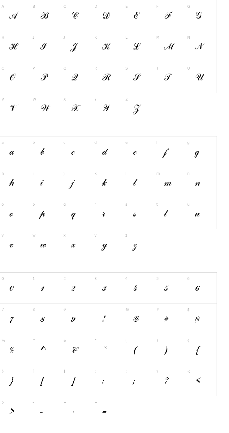Character Map Handscript SF Font