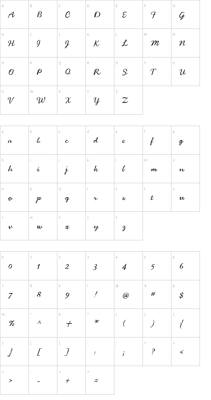 Character Map Handsome-Nib Font