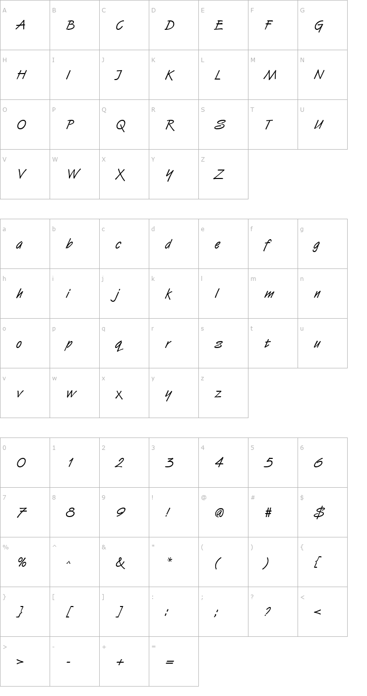 Character Map HandStroke Regular Font