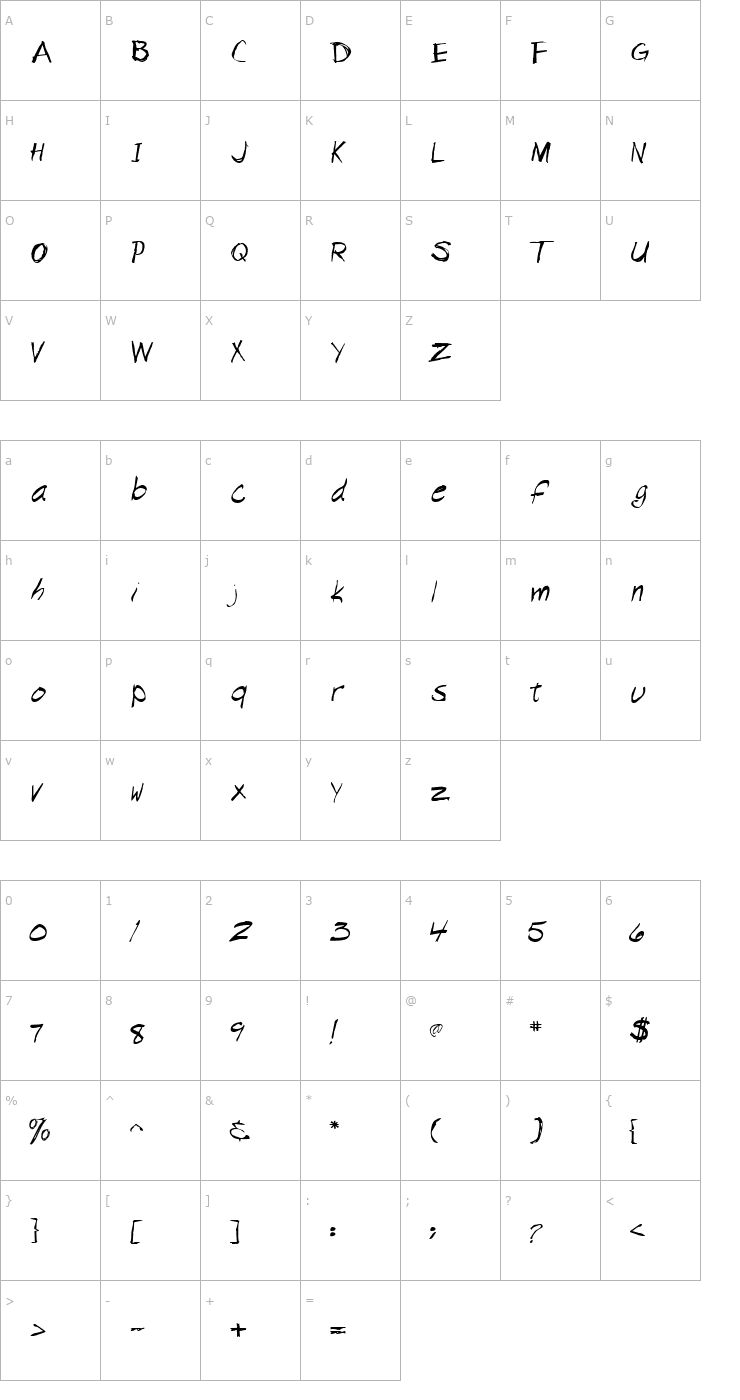Character Map Handwrite-Marker Font
