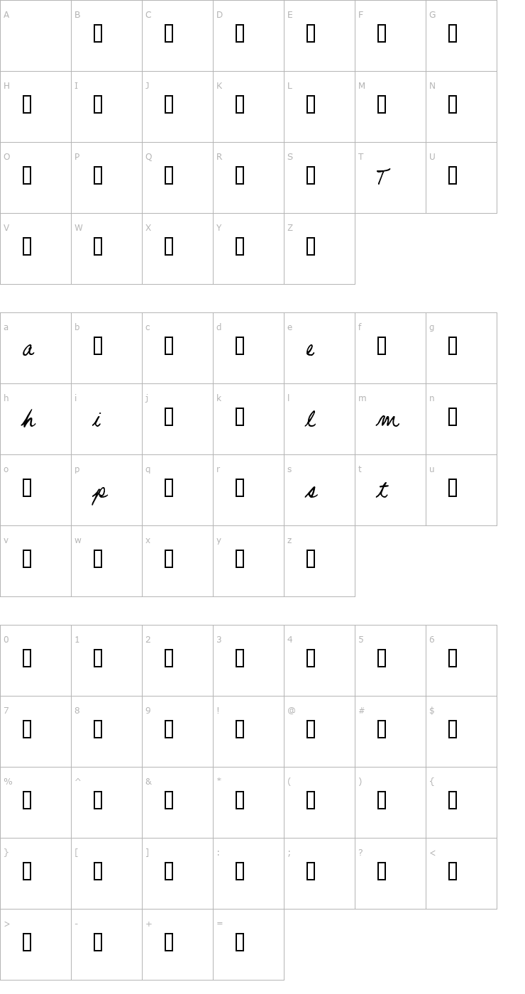 Character Map Handwriting Script Font