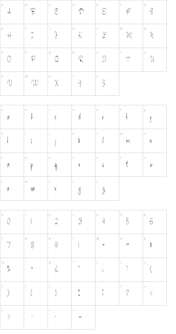 Character Map HandWriting53 Regular ttcon Font