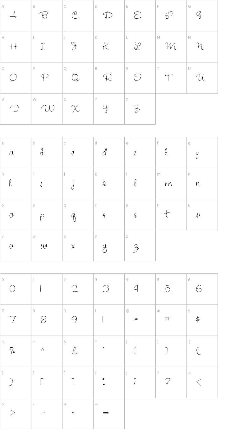 Character Map HandWriting53 Regular ttext Font