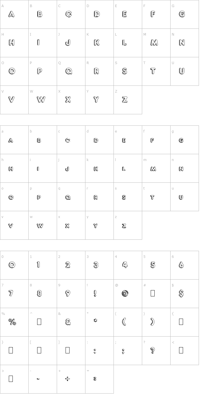 Character Map Hang 'Em 2 Font