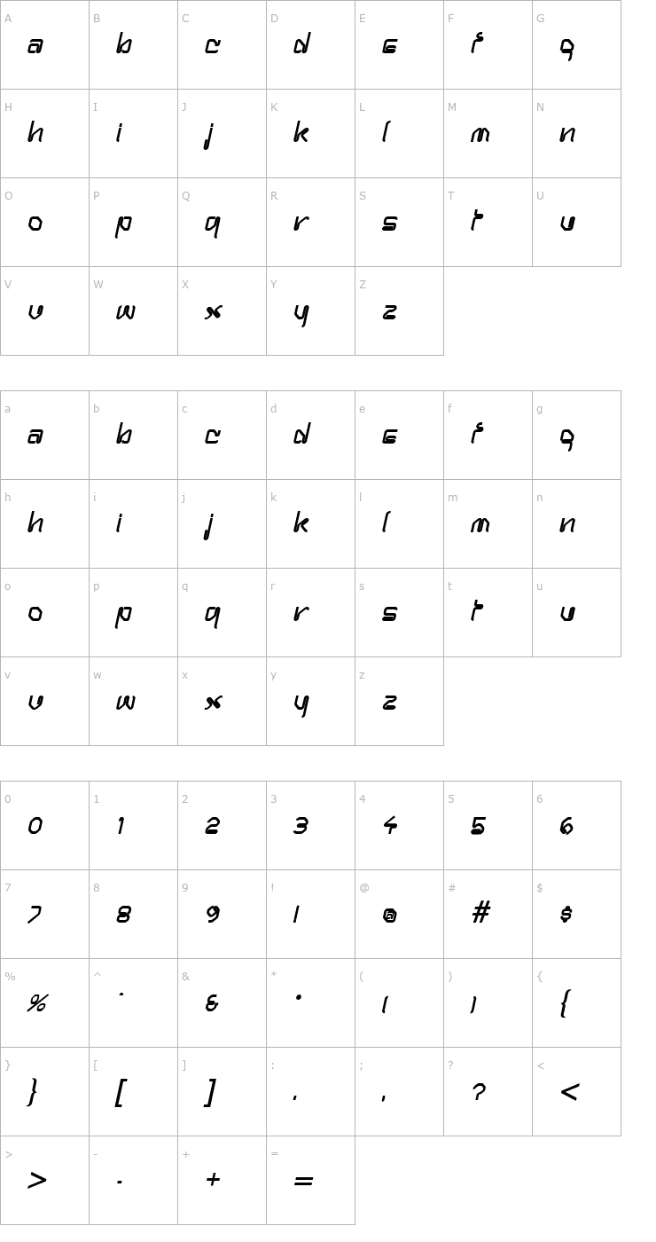 Character Map Hanger Bold Italic Font