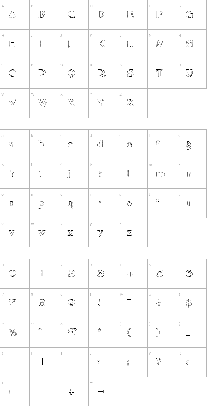 Character Map HannahBeckerOutline-Regular Font