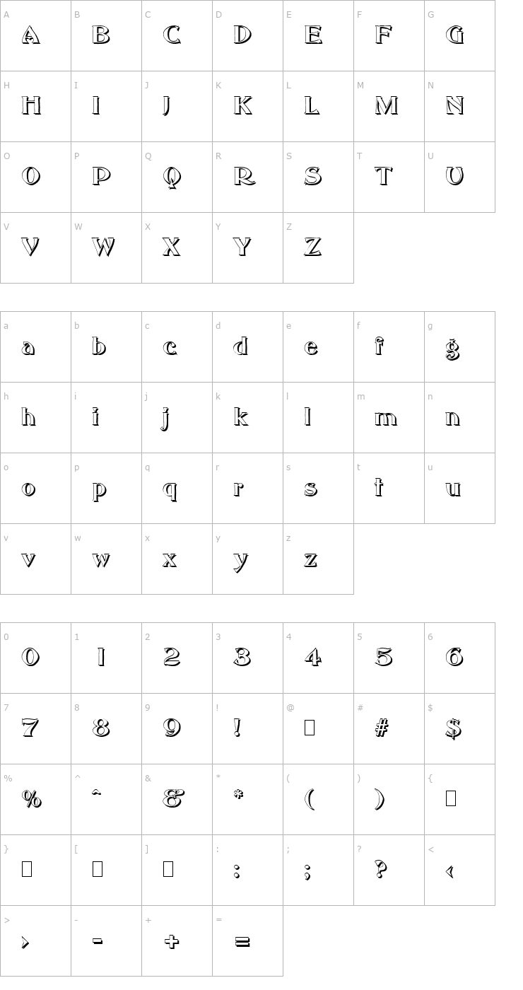 Character Map HannahBeckerShadow-Regular Font