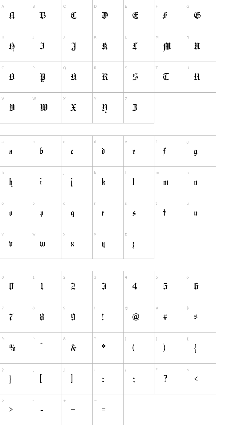 Character Map Hansa Gothic Font