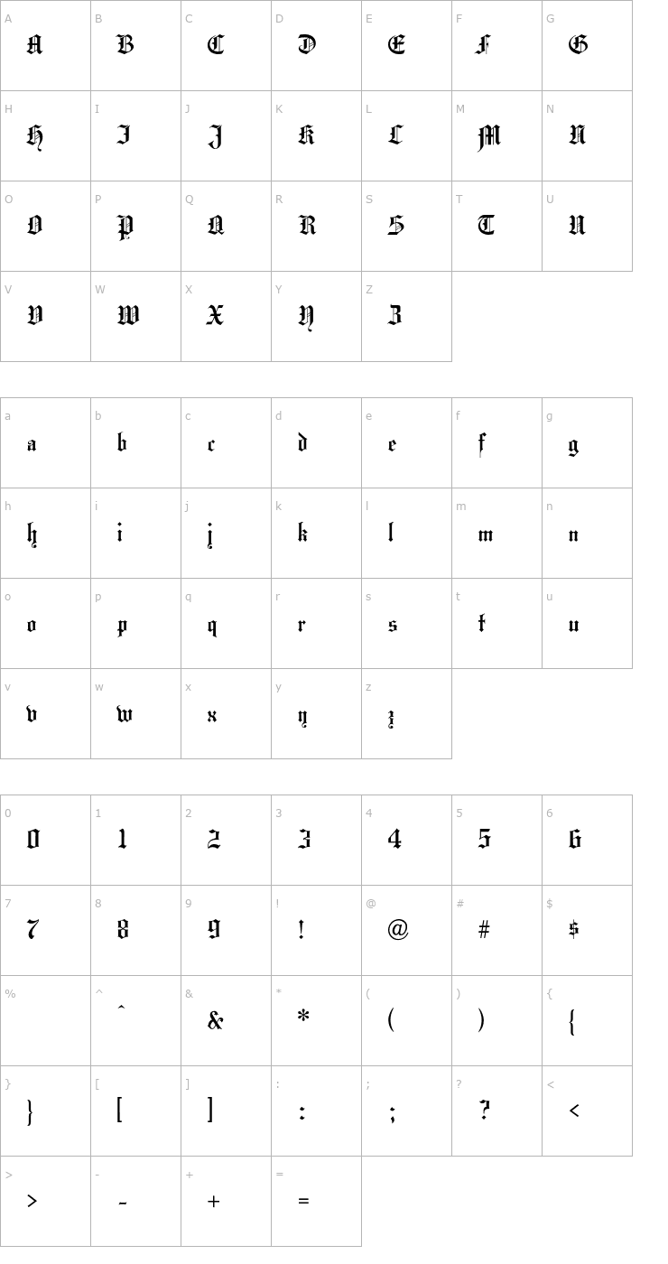 Character Map HansaGothic-Regular Font