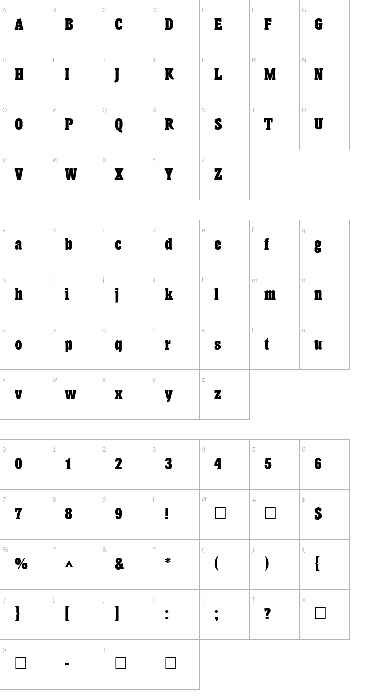 Character Map Hansen Regular Font