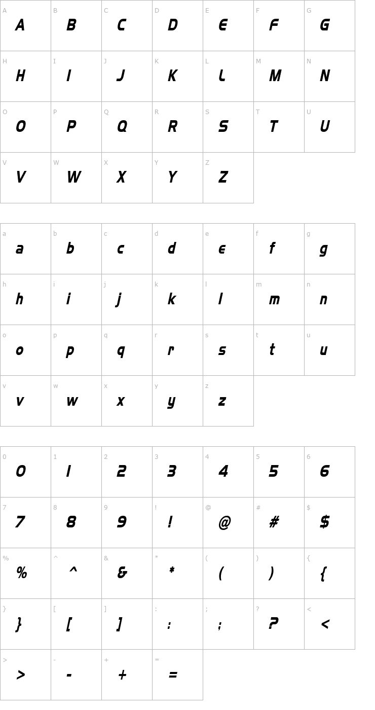 Character Map Hanzel Thin Bold Italic Font