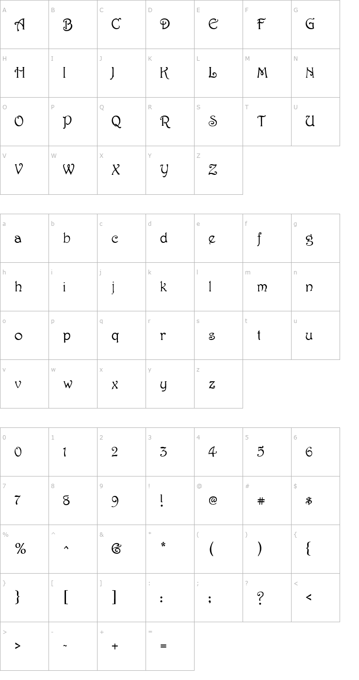 Character Map Harbinger Regular Font