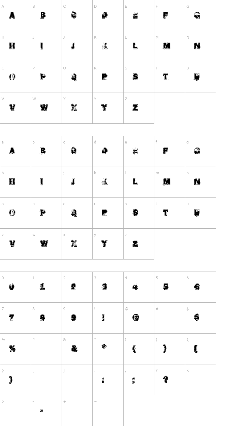 Character Map Hard Rock Font