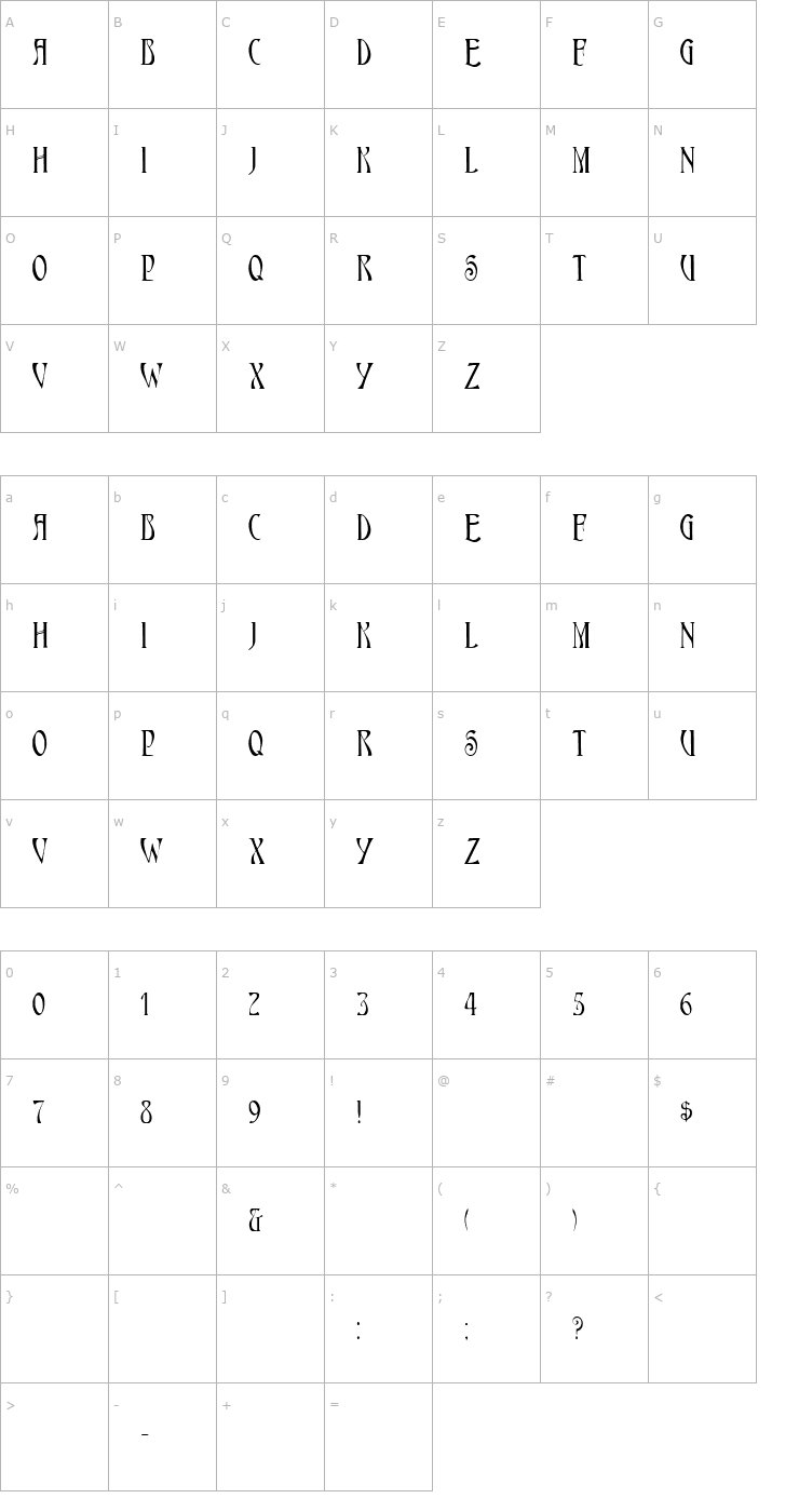 Character Map HardinCaps Font