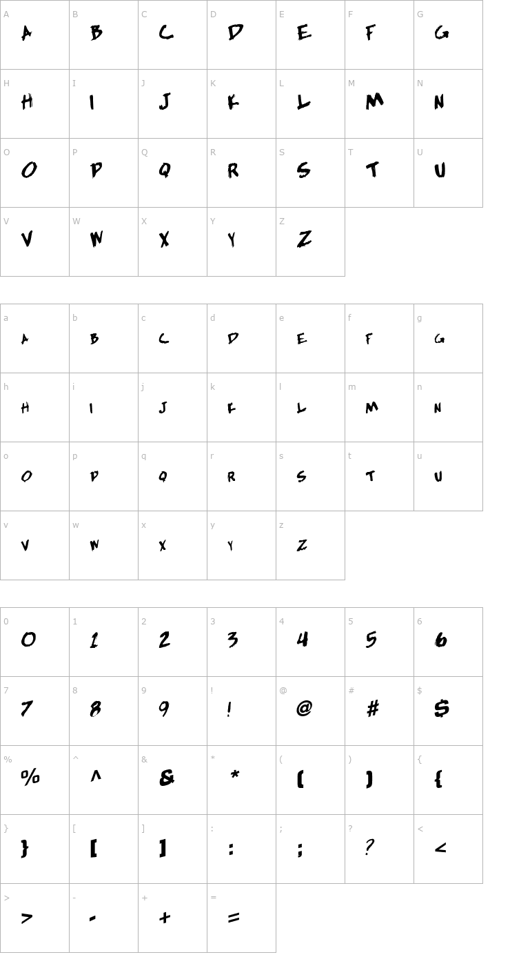 Character Map HardlyLeft55 Regular ttcon Font