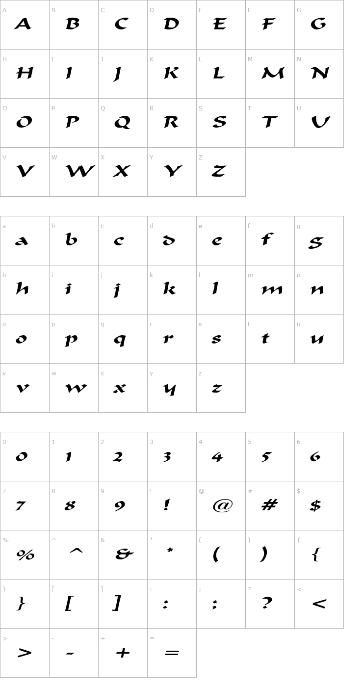 Character Map HaremExtended Italic Font