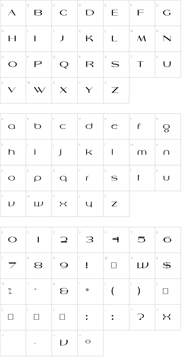 Character Map Harlesden-Regular Font