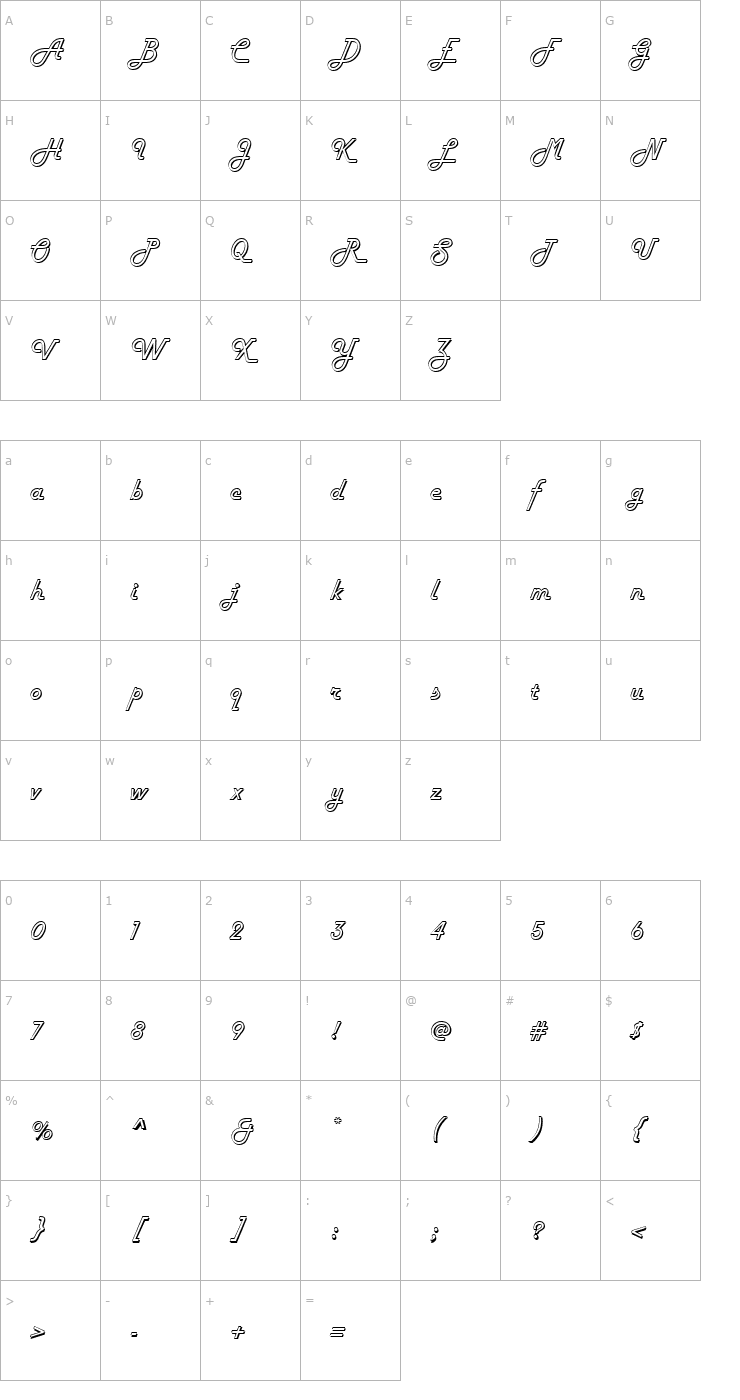 Character Map Harlow Font
