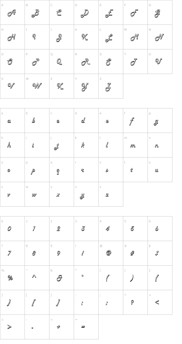 Character Map Harlow ICG Font