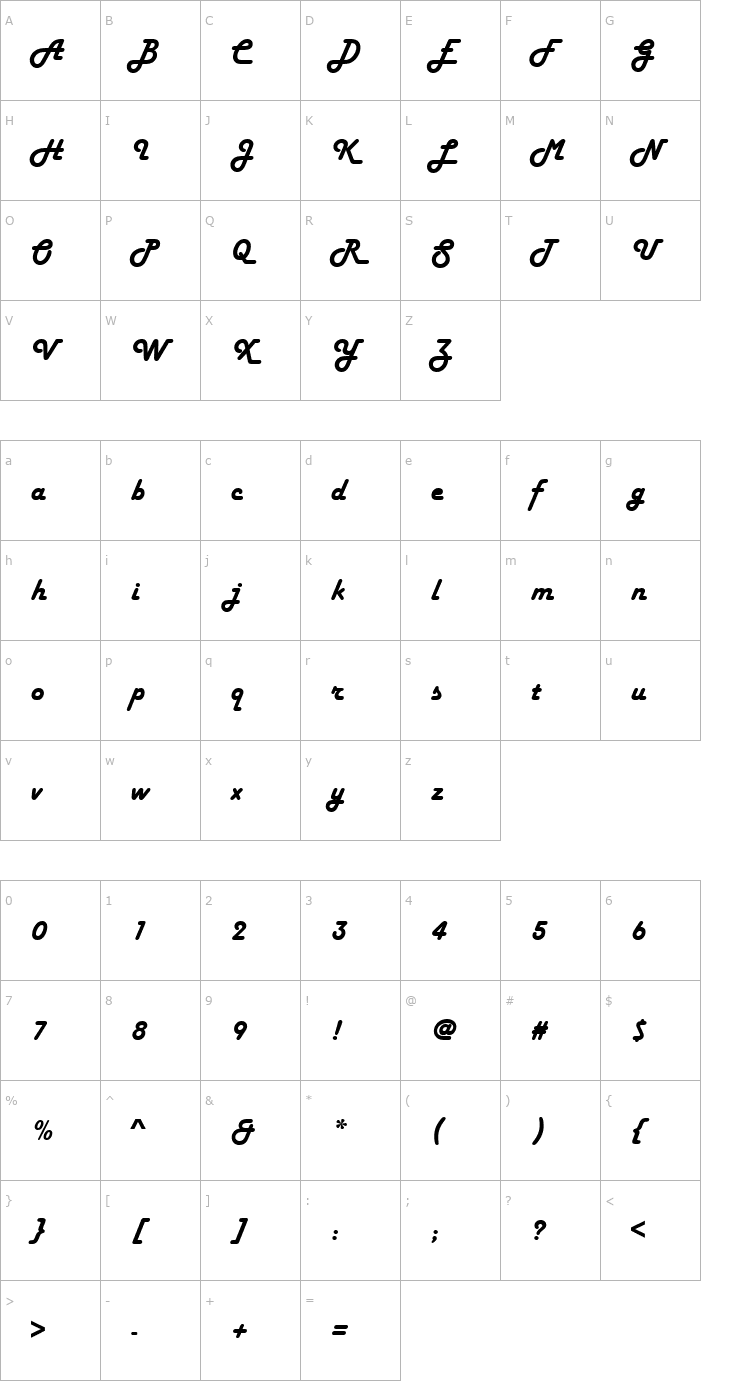 Character Map Harlow Solid Italic Font