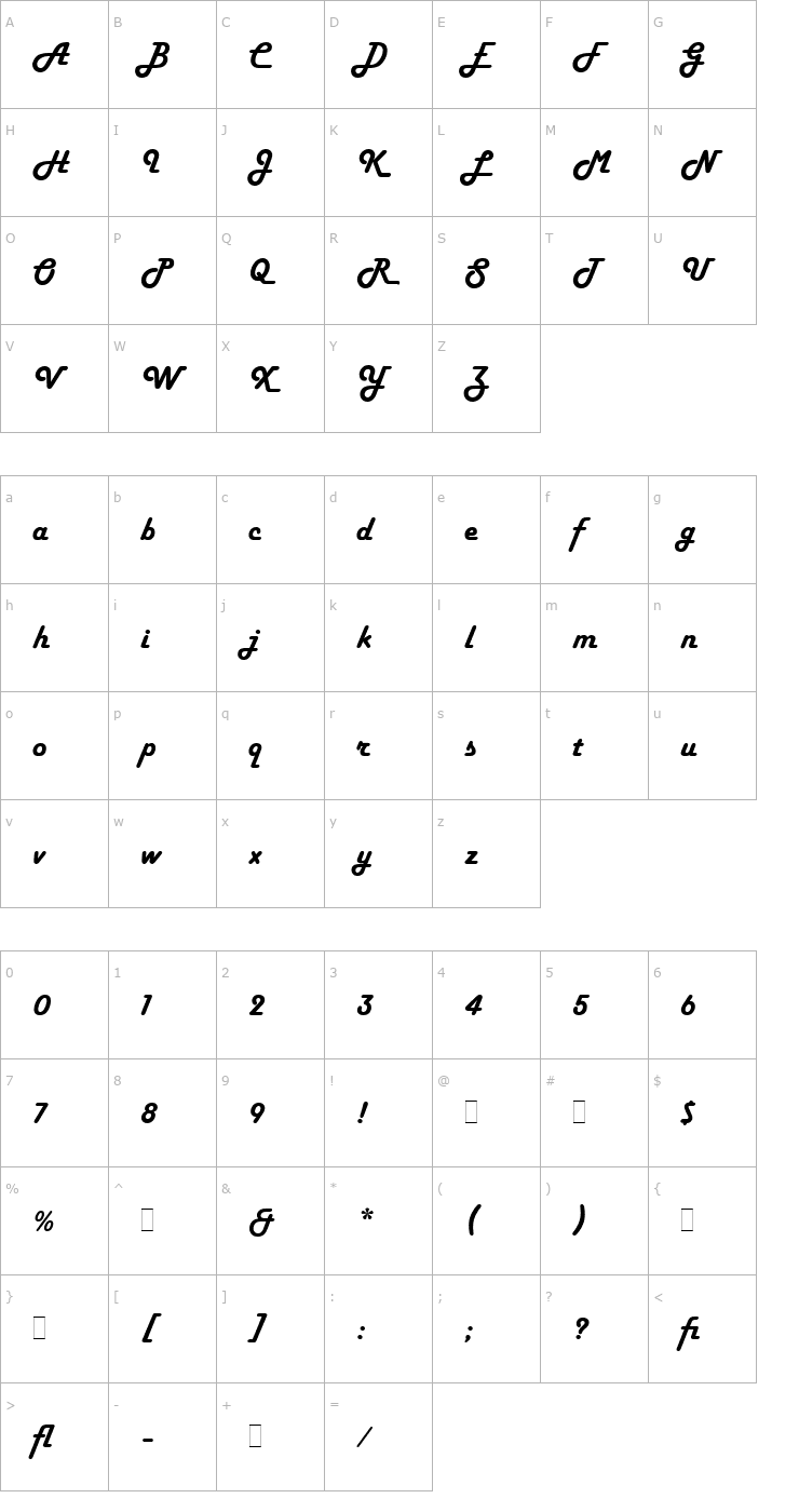 Character Map Harlow Solid LET Plain1.0 Font