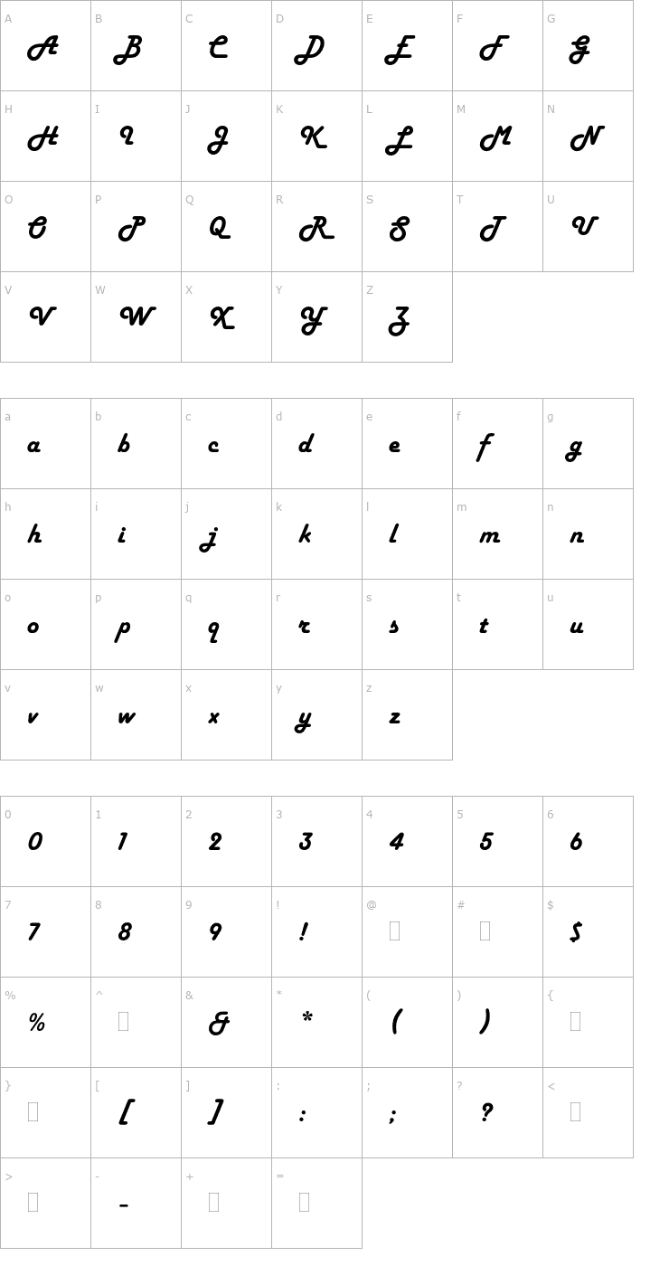 Character Map HarlowSolidPlain Font