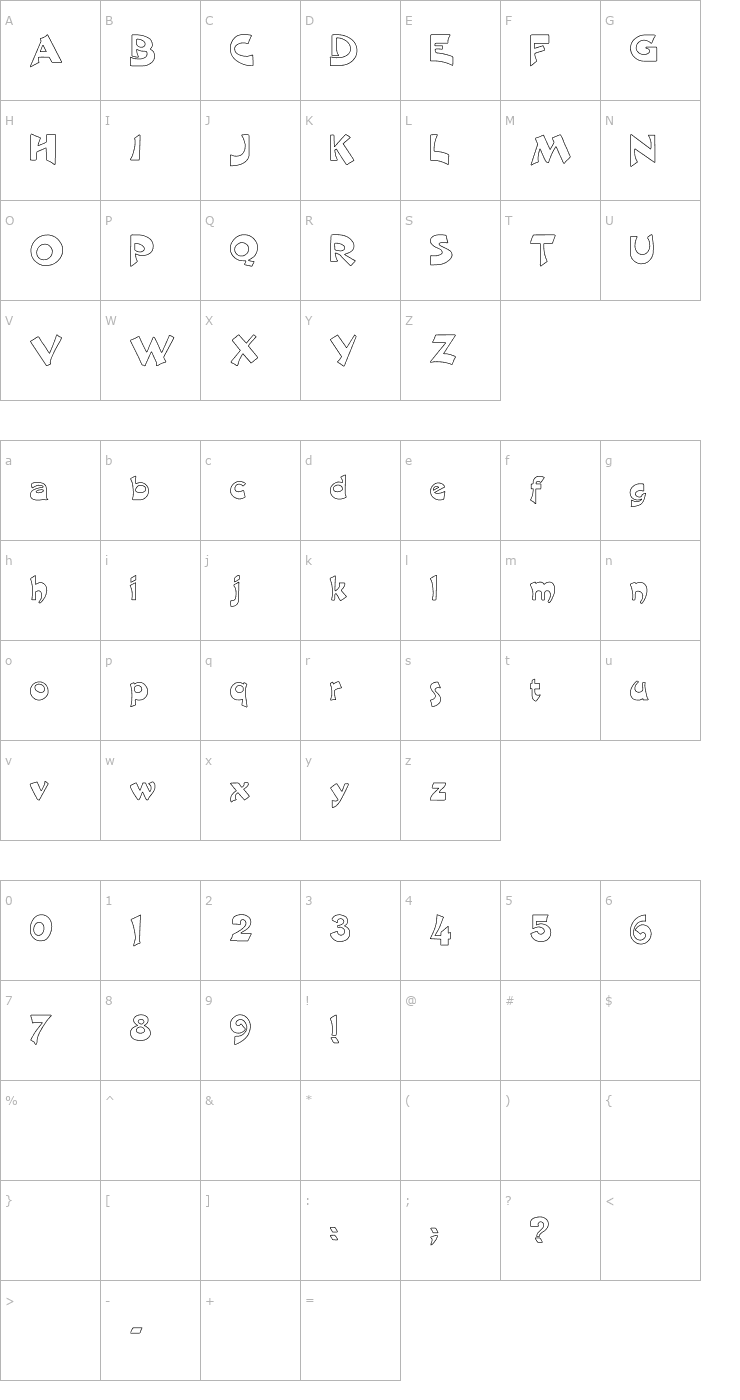 Character Map Harquil Hollow Font