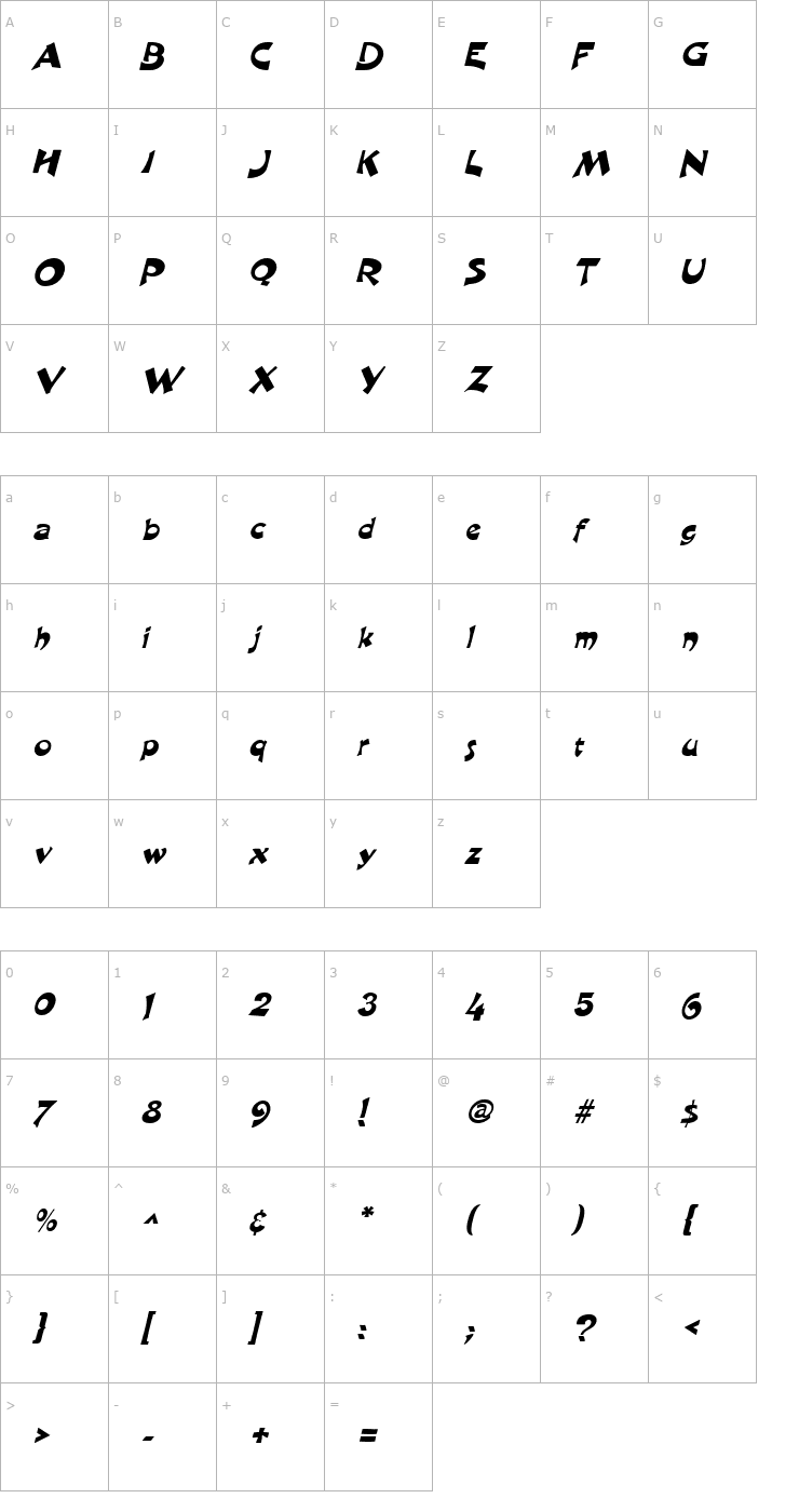 Character Map Harquil Italic Font