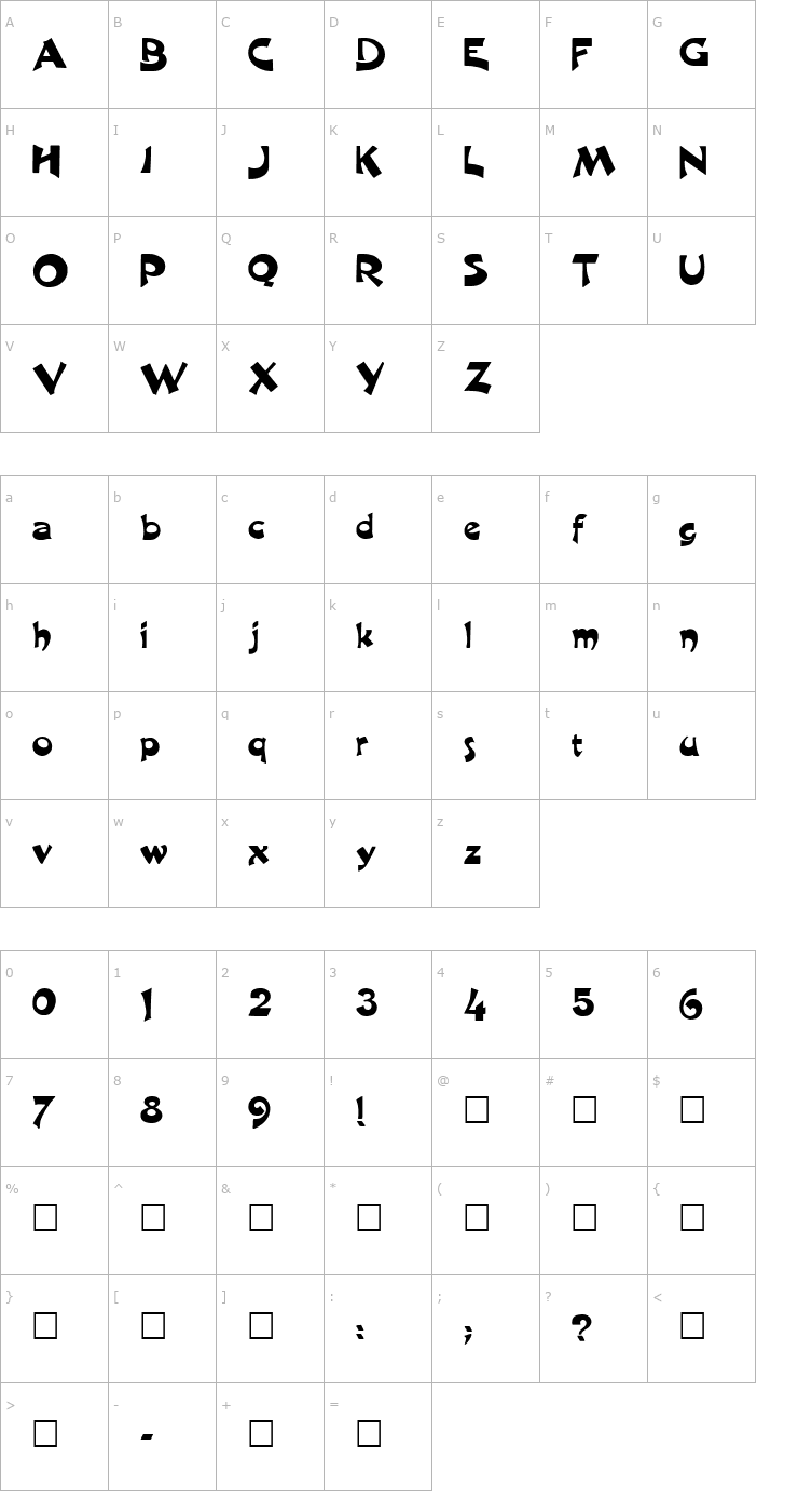 Character Map Harquil Regular Font