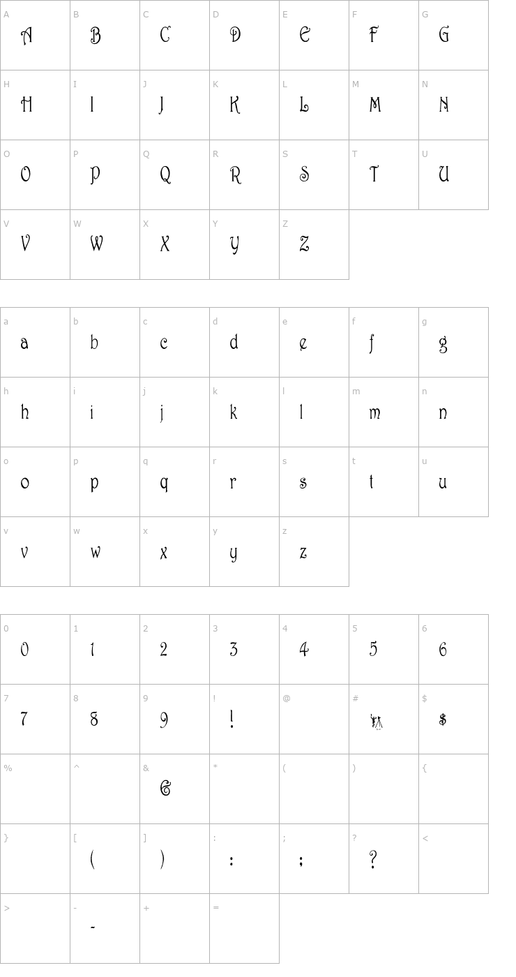 Character Map Harrington Cn Font