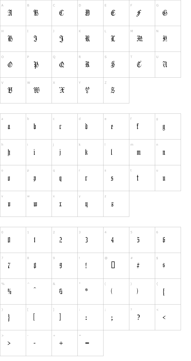 Character Map Harrowgate Font