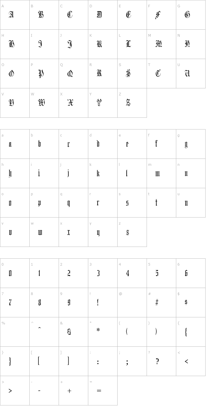 Character Map Harrowgate-Regular Font