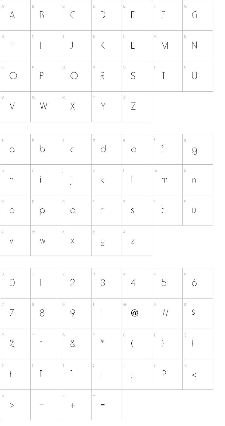 Character Map Harry Thin Regular Font