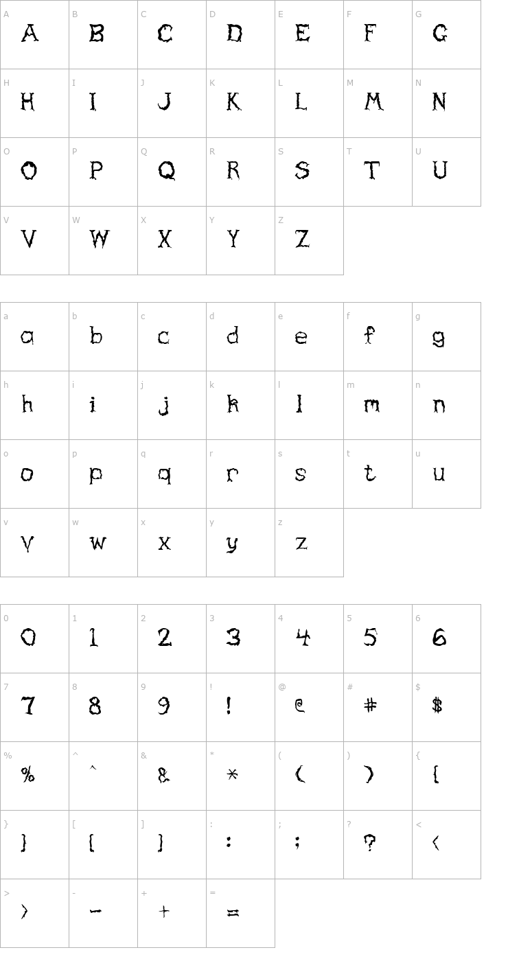 Character Map Haunted Font