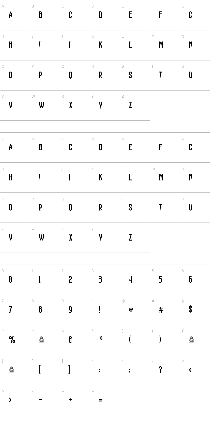 Character Map Haunting Attraction Font