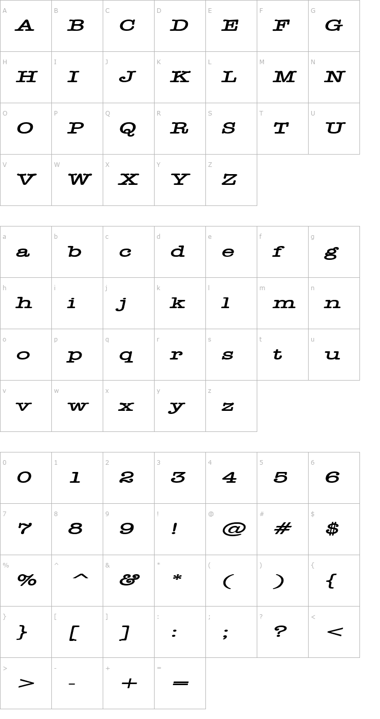 Character Map Headline Extended BoldItalic Font