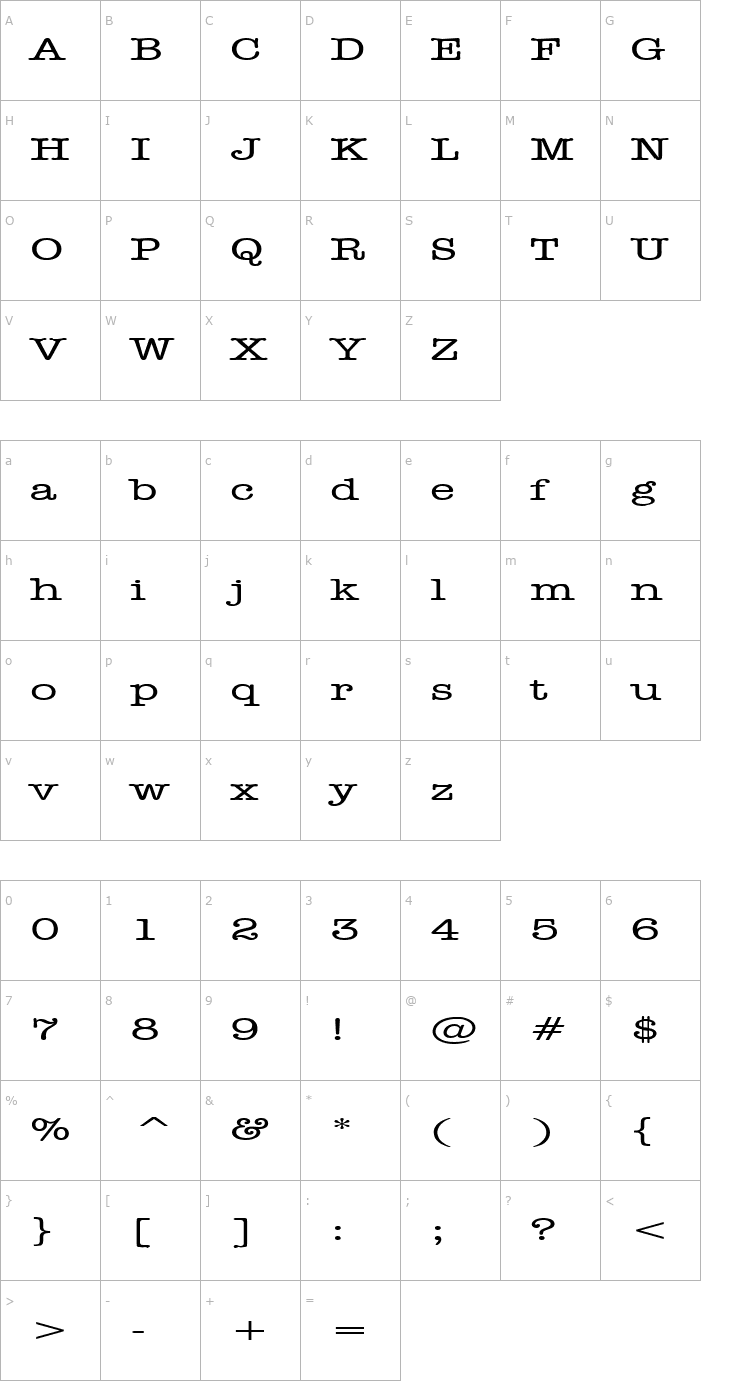 Character Map Headline Extended Normal Font