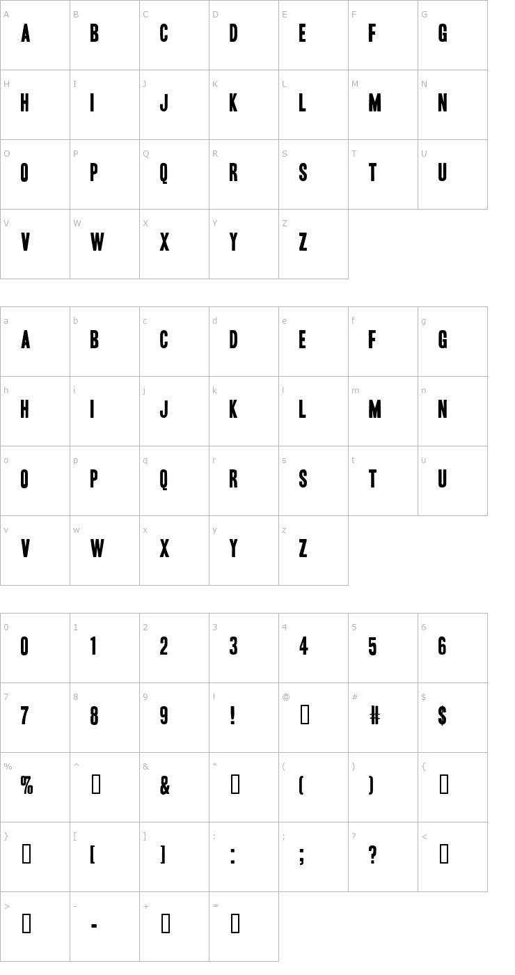 Character Map Headline One HPLHS Font