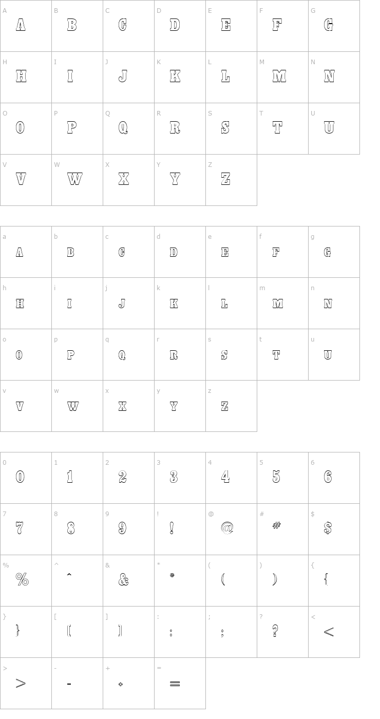 Character Map Headliner Outline Regular Font