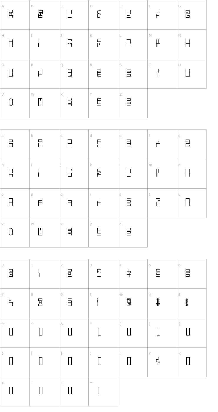 Character Map Headlong Font