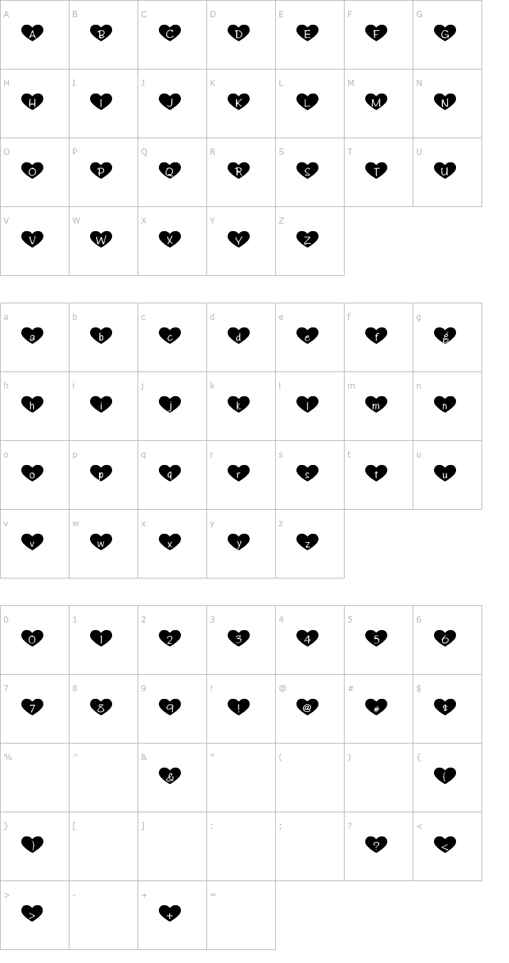 Character Map Heart Attack Font