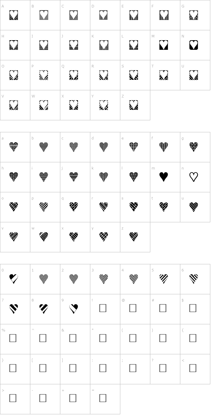 Character Map Heart Things 3 Font