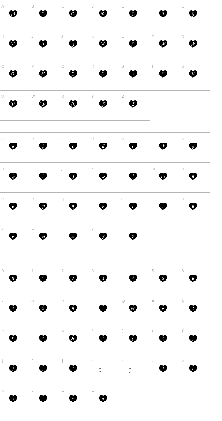Character Map HeartBlack Becker Font