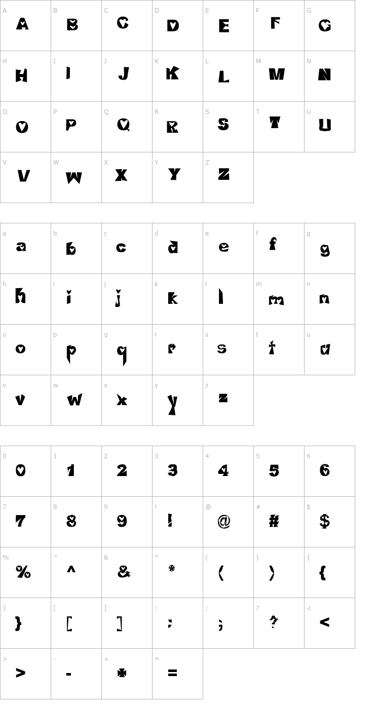 Character Map Heartless Valiumwhore Font