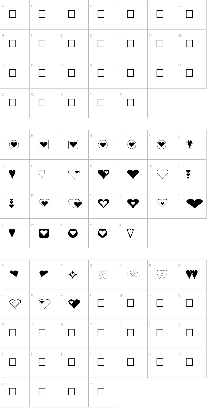 Character Map Hearts for 3D FX Font