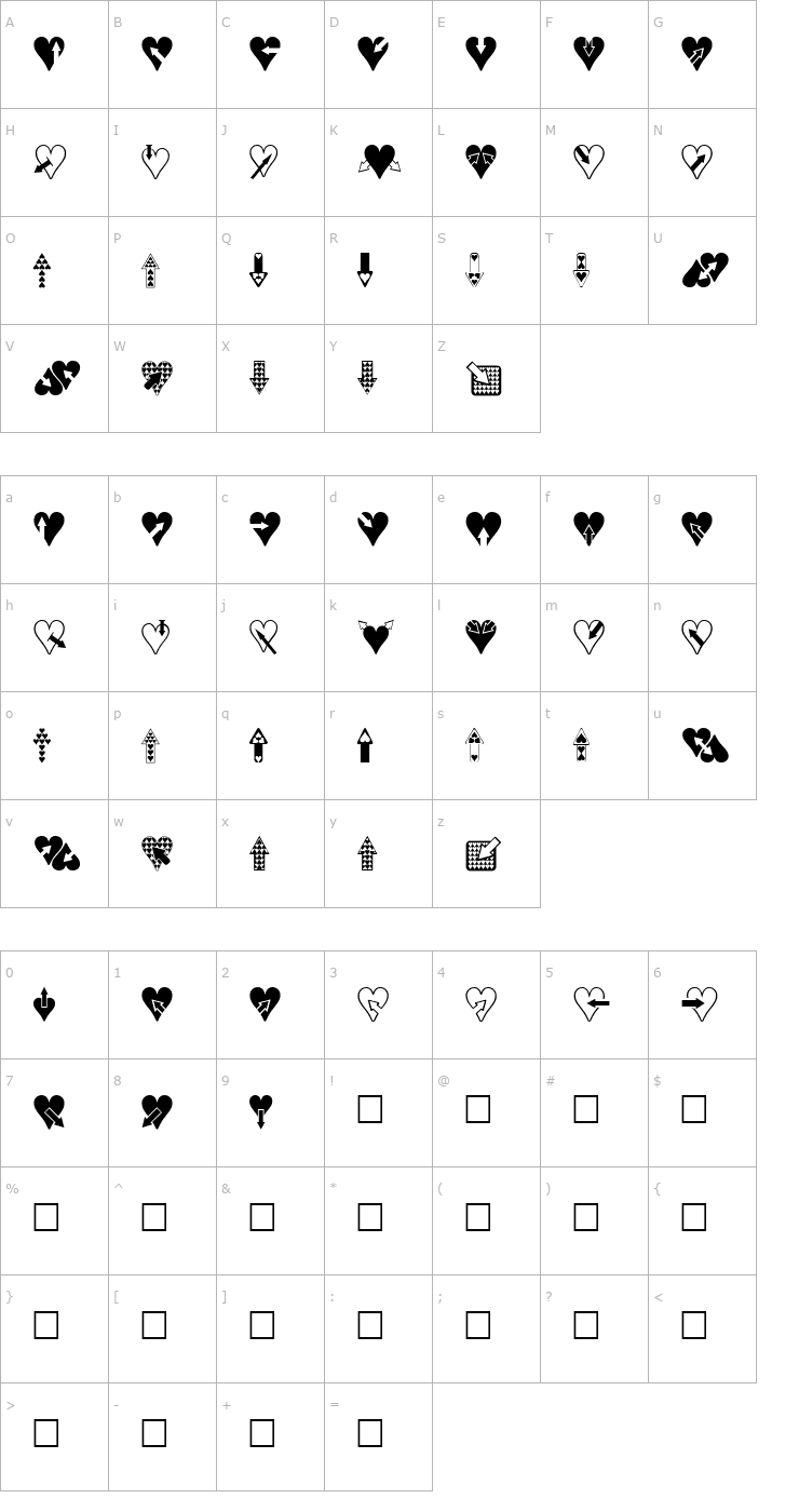 Character Map Hearts n Arrows Font