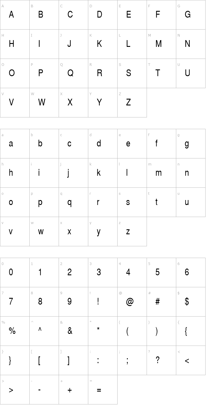 Character Map HeaveneticaNarrowSH Font
