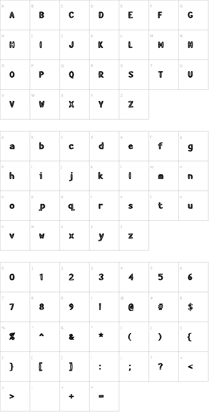 Character Map HeavyWood Font