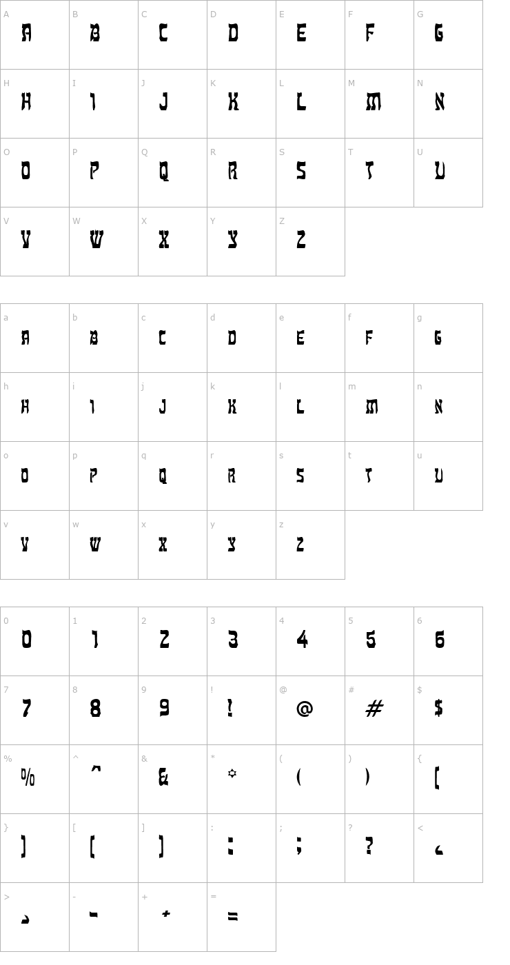 Character Map Hebrew Bold Font